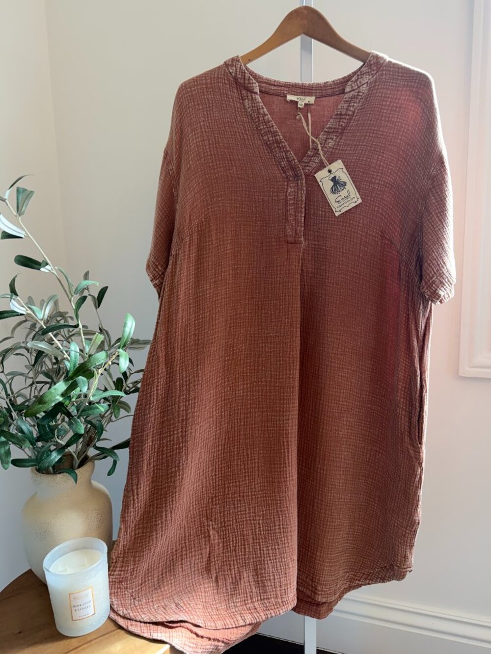 EASEL MINERAL WASHED COTTON GAUZE DRESS 100% COTTON
